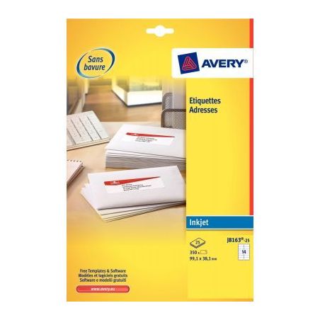Achetez Pochette de 350 étiquettes blanches pour jet d'encre 99,1x38.1mm J8163-25 AVERY pas cher su..