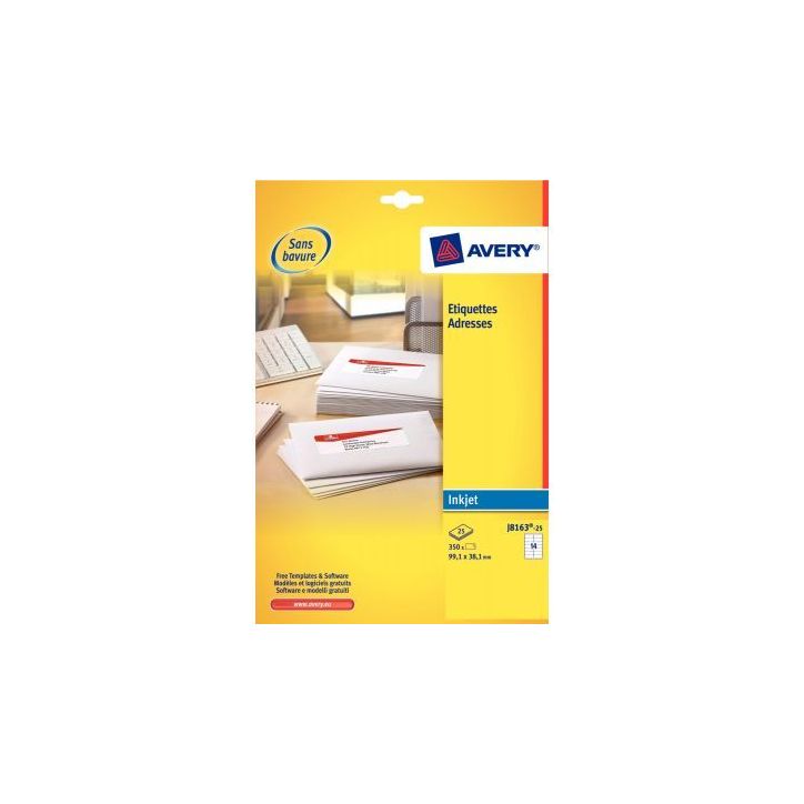Pochette de 350 étiquettes blanches pour jet d'encre 99,1x38.1mm J8163-25 AVERY