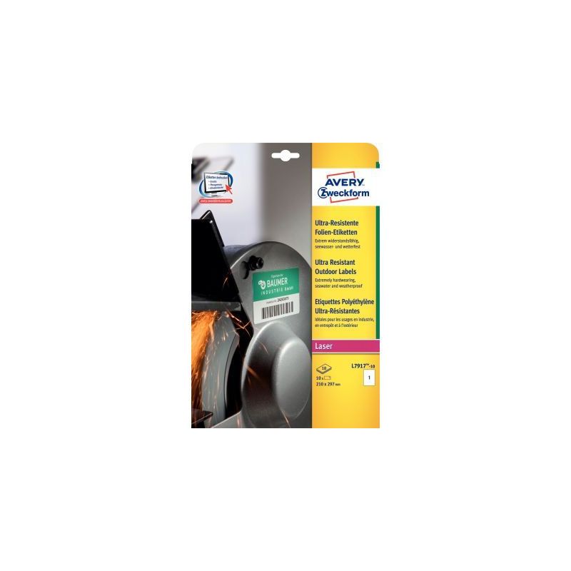 Achetez Pochette de 10 étiquettes étirables adhésif permanent blanc 297x210mm L7917-10 AVERY pas ..