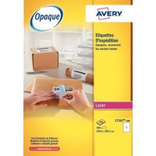 Achetez Pochette de 100 étiquettes adhésives blanches laser 289,1x199,6mm L7167-100 AVERY pas cher..