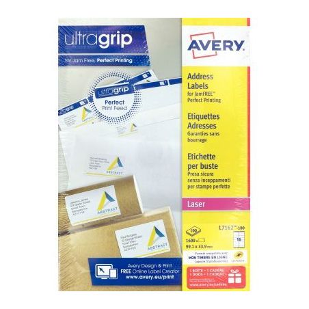 Achetez Pochette de 1600 étiquettes adhésives blanches laser 99,1x33,9mm L7162-100 AVERY pas cher ..