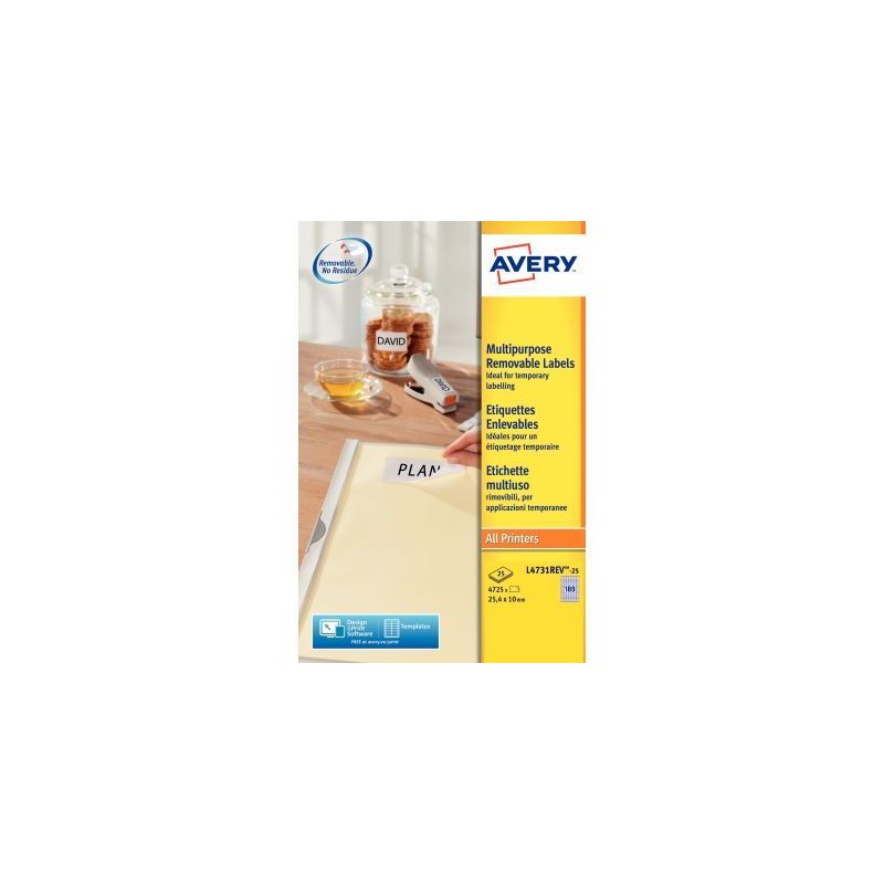 Achetez Pochette de 4725 étiquettes blanches enlevables 25,4x10mm L4731REV-25 AVERY pas cher sur Ma.. Achetez Pochette de 4725 étiquettes blanches enlevables 25,4x10mm L4731REV-25 AVERY pas cher sur Ma..