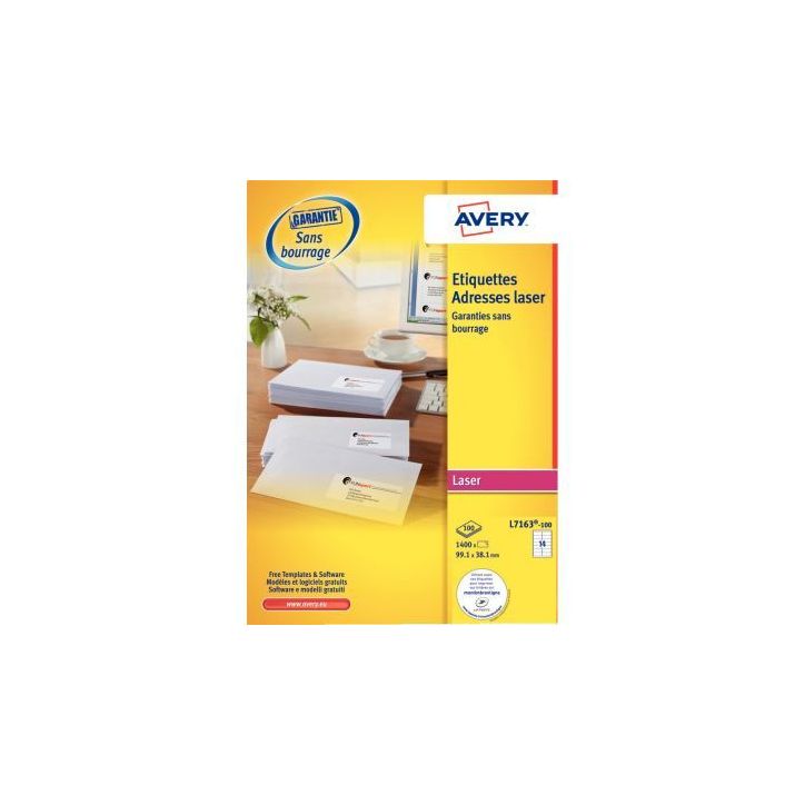 Pochette de 1400 étiquettes adhésives blanches laser 99,1x38,1mm L7163-100 AVERY