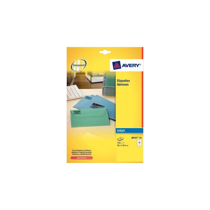 Pochette de 525 étiquettes transparentes laser 63,5x38,1mm L7560-25 AVERY