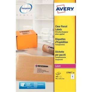 Achetez Pochette de 200 étiquettes transparentes laser 99,1x67.7mm L7565-25 FR AVERY pas cher sur M..