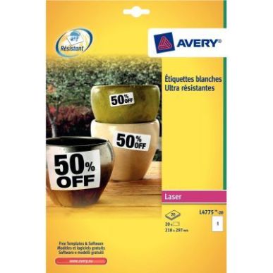 Achetez Pochette de 280 étiquettes indéchirables adhésif permanent blanc 99,1x38,1mm L7063-20 AVE..