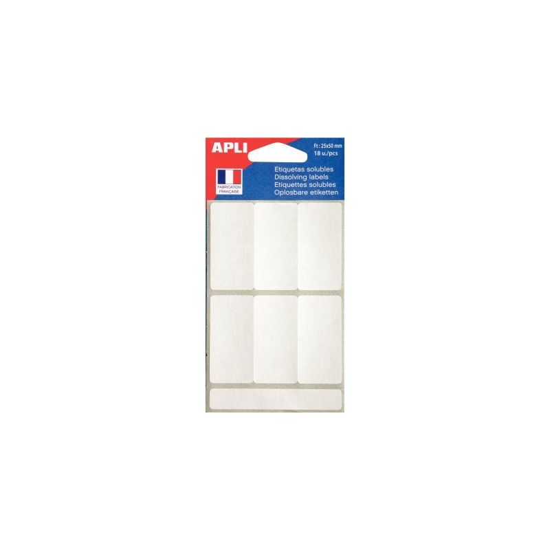 Achetez Pochette de 18 étiquettes solubles blanc 25x50mm 102545 APLI pas cher sur Ma Rentrée Scola..