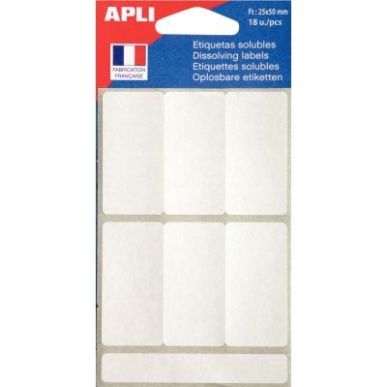 Achetez Pochette de 18 étiquettes solubles blanc 25x50mm 102545 APLI pas cher sur Ma Rentrée Scola..
