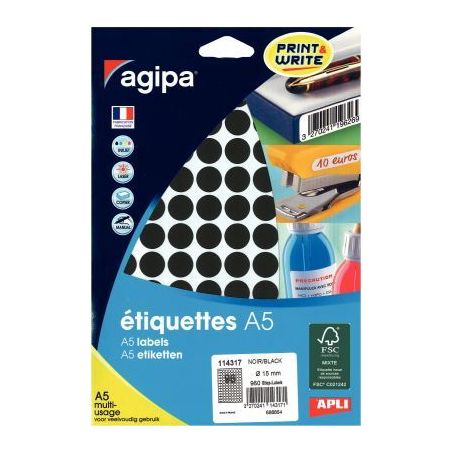 Achetez Etui de 960 pastilles adhésives diamètre 15 mm noir 114317 AGIPA pas cher sur Ma Rentrée ..