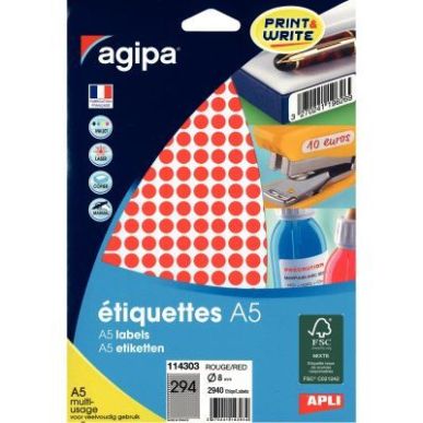 Achetez Etui de 2940 pastilles adhésives diamètre 8 mm rouge 114303 AGIPA pas cher sur Ma Rentrée..
