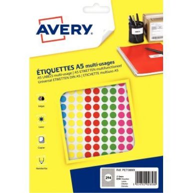Achetez Etui de 2 058 disques adhésifs 8mm assortis PET08MX AVERY pas cher sur Ma Rentrée Scolaire
