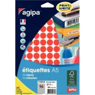 Achetez Etui de 960 pastilles adhésives diamètre 15 mm rouge 114313 AGIPA pas cher sur Ma Rentrée..