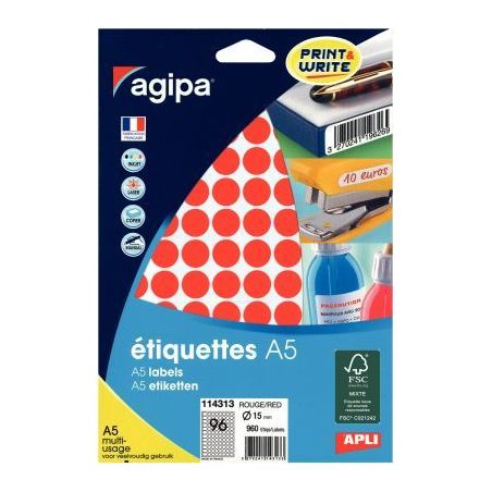 Achetez Etui de 960 pastilles adhésives diamètre 15 mm rouge 114313 AGIPA pas cher sur Ma Rentrée..