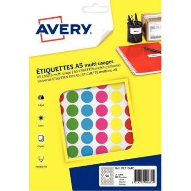 Achetez Etui de 672 disques adhésifs 15mm assortis PET15MX AVERY pas cher sur Ma Rentrée Scolaire