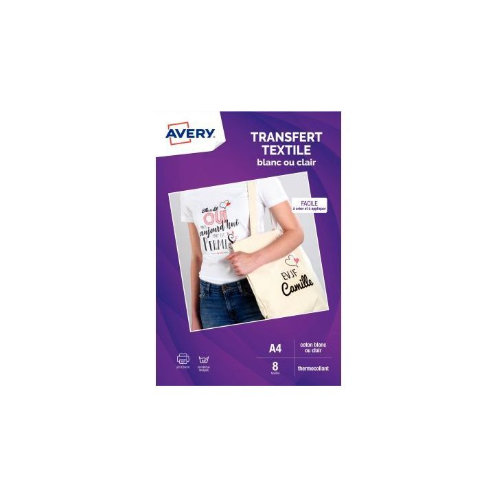 Paquet de 8 transferts 210x297mm textile C9405-8 AVERY