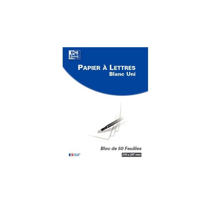 Bloc de correspondance 50 feuilles, format A4, uni, papier blanc 80g 100100764 OXFORD HAMELIN