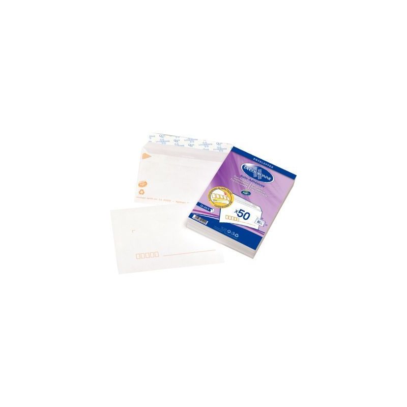 Achetez OXFORD Paquet de 50 enveloppes Blanches pré-casées auto-adhésives 80g format 114x162mm C6..