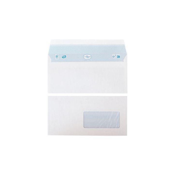 Paquet de 50 enveloppes blanches 110x220mm 80g bande siliconée fenêtre 45x100mm 1465 LA COURONNE