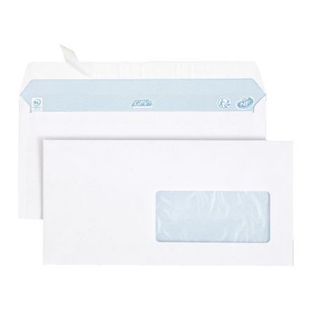 Achetez Boîte de 500 enveloppes blanches DL 110x220 80g/m² fenêtre 45x100 bande de protection 131..