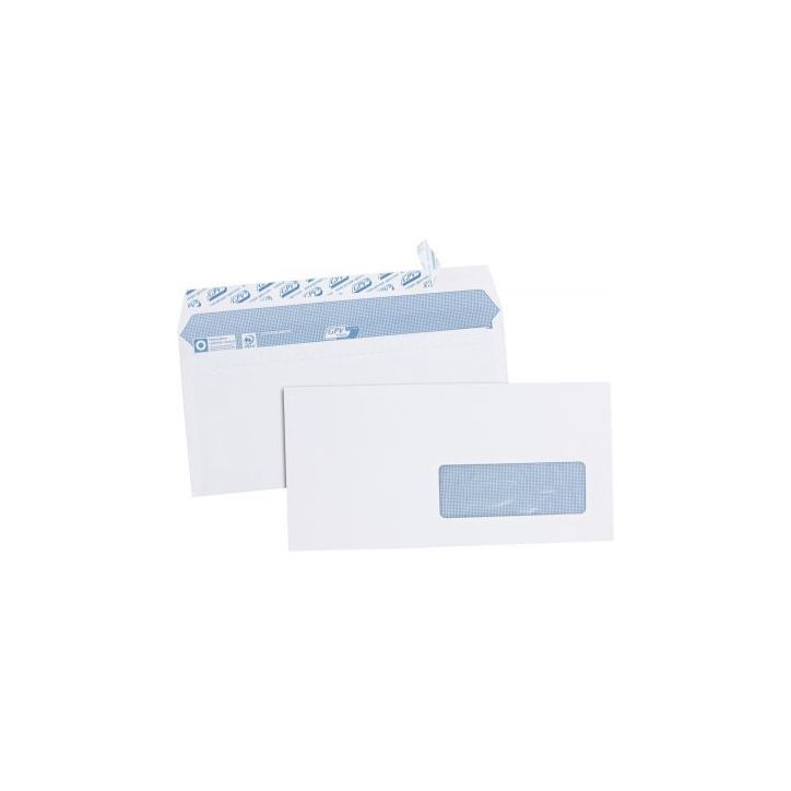 Boîte de 500 enveloppes blanches DL 110x220 90g/m² fenêtre 35x100 bande de protection 2713 EVERYDAY GPV