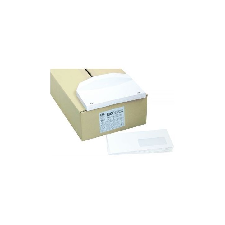 Boîte de 1000 enveloppes blanches 114x229 80g/m² fenêtre 45x100 de mise sous pli automatique gommées 1562 (...)