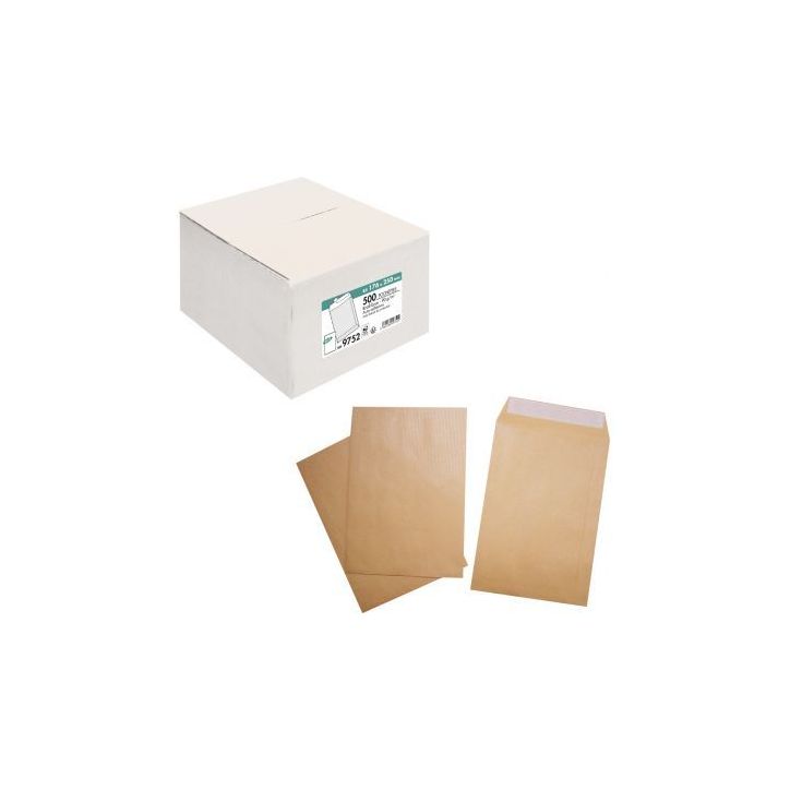 Boite de 500 pochettes kraft 176x250mm 90g bande siliconée 9752 LA COURONNE
