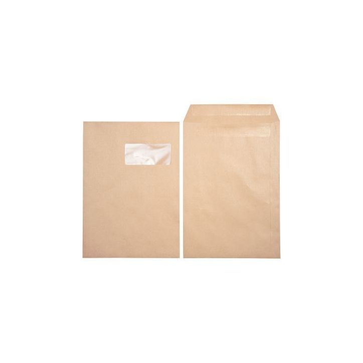 PERGAMY Boîte de 250 pochettes kraft Brun 90g C4 229x324 mm fenêtre 50x100 mm autocollantes
