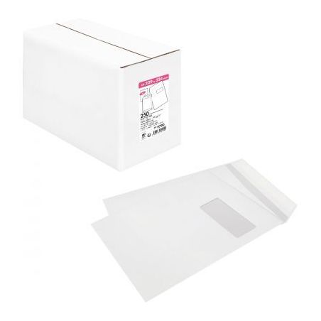 Achetez Boîte de 250 pochettes blanches C4 229x324 90g/m² fenêtre 50x110 bande de protection 9790..