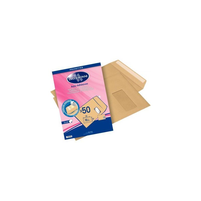 Achetez Paquet de 50 pochettes kraft 90 grammes 229x324 avec fenêtre 50x110 51751 LA COURONNE pas c..
