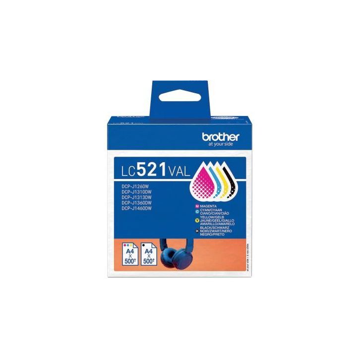 Brother CASQUE lot de 4 cartouches d'encre noir, cyan, magenta, jaune authentique LC521VAL BRSPILC521VAL BROTH(...)