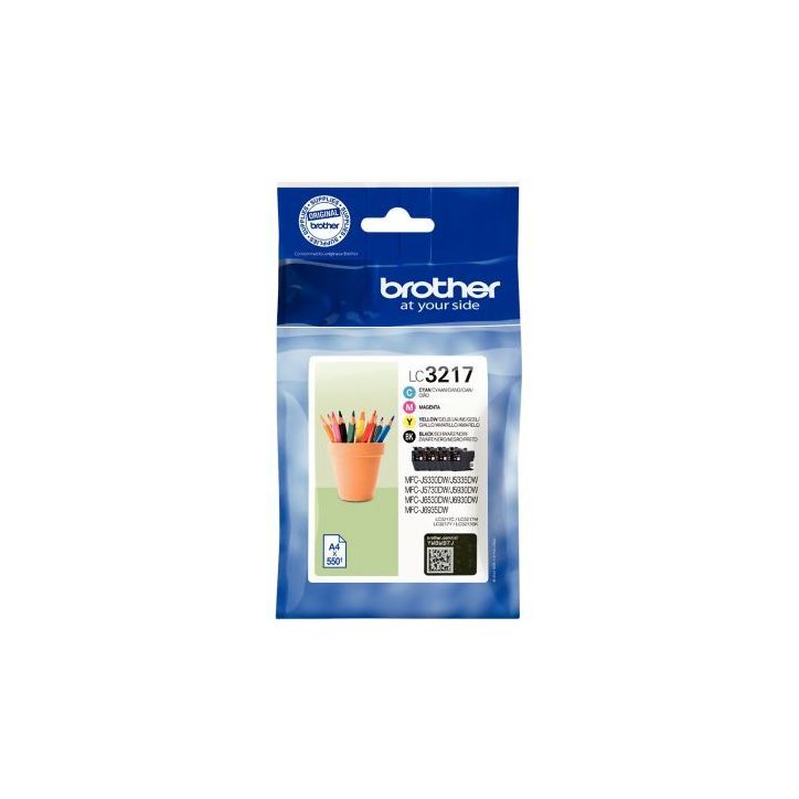 Brother POT pack de 4 cartouches jet d'encre noire, cyan, magenta et jaune authentique (LC3217VAL) Pot LC3217V(...)