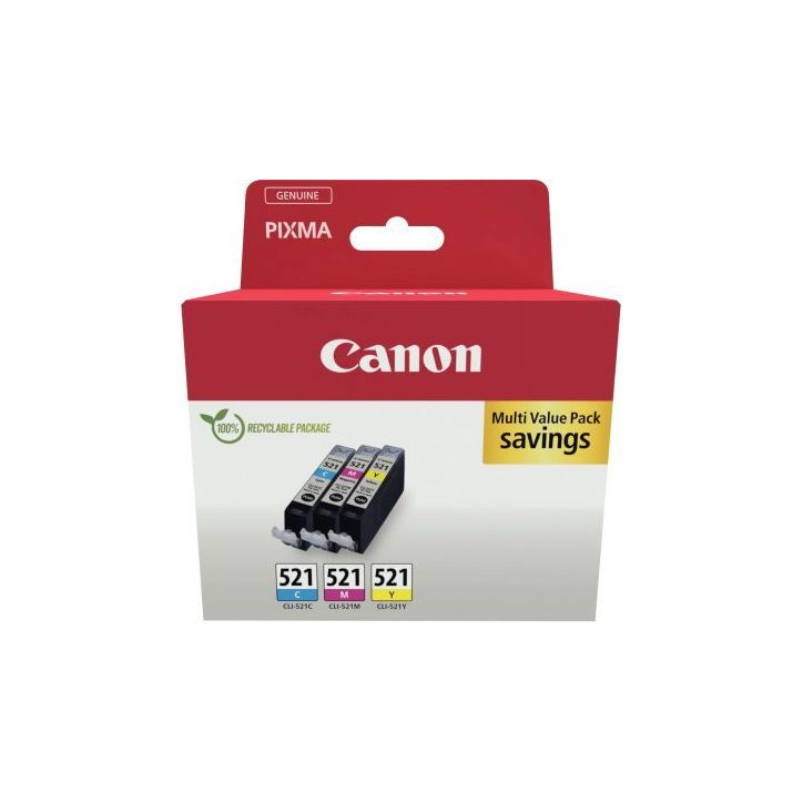 Lot de 3 cartouches à la marque Canon CLI-521 cyan magenta et jaune 521 CASPI2934B007BU CANON