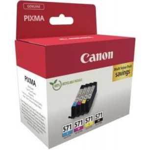 Achetez Canon 571 pack de 4 cartouches jet d'encre noire, cyan, magenta et jaune authentique (CLI571..