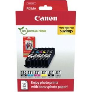 Achetez Canon 530/531 lot 6 cartouches encre noir photo, noir, cyan, magenta, jaune et grise authent..