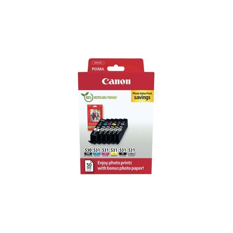 Achetez Canon 530/531 lot 6 cartouches encre noir photo, noir, cyan, magenta, jaune et grise authent..