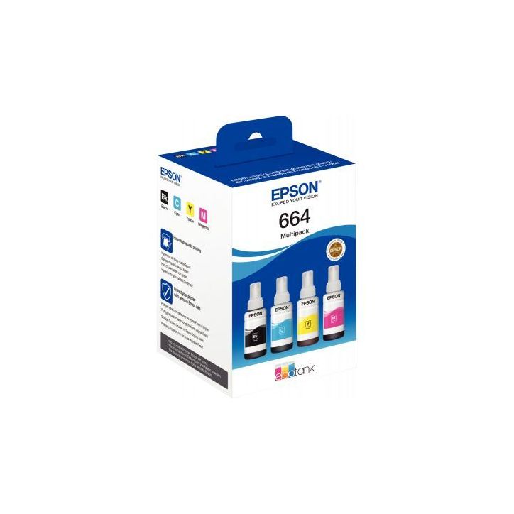 Lot de 4 flacons encre à la marque Epson T664640 noir cyan magenta jaune 664 C13T664640 EPSON