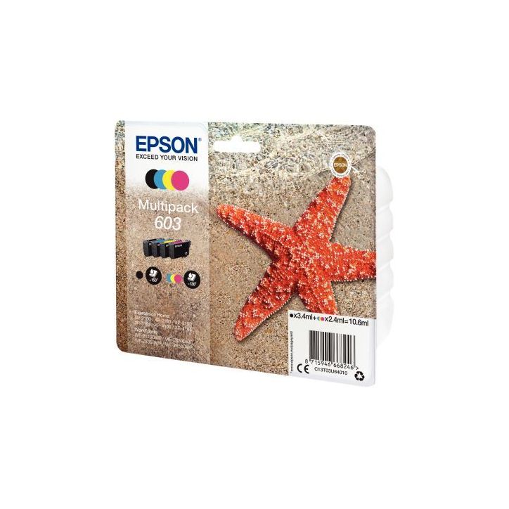 Lot de 4 cartouches jet d'encre à la marque Epson T03U640 noir cyan magenta jaune Etoile de mer C13T03U64010 (...)