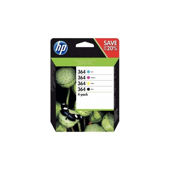 Lot de 4 cartouches jet d'encre à la marque HP série 364 noir cyan magenta et jaune 364 HPSPIN9J73AE HP