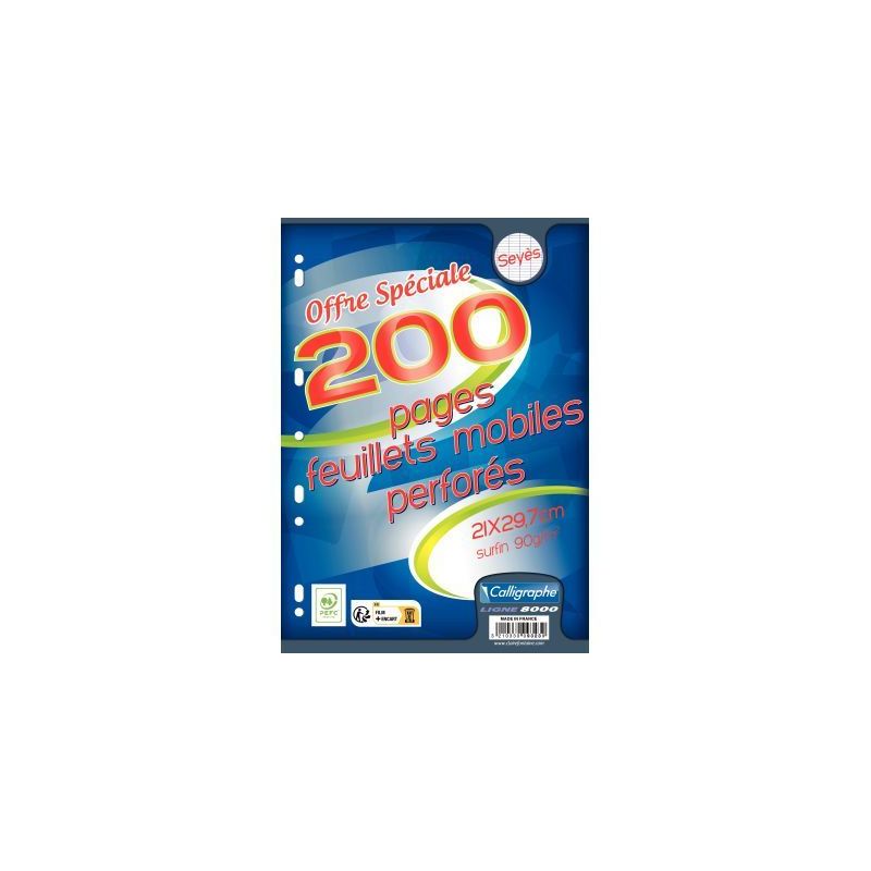 Achetez Paquet de 100 feuillets mobiles perforés, format A4, papier 90g, seyès 9323C CLAIREFONTAIN.. Achetez Paquet de 100 feuillets mobiles perforés, format A4, papier 90g, seyès 9323C CLAIREFONTAIN..