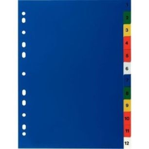 Achetez Jeu de 12 intercalaires numériques en polypropylène de couleur. Format 21x29,7 cm touches ..