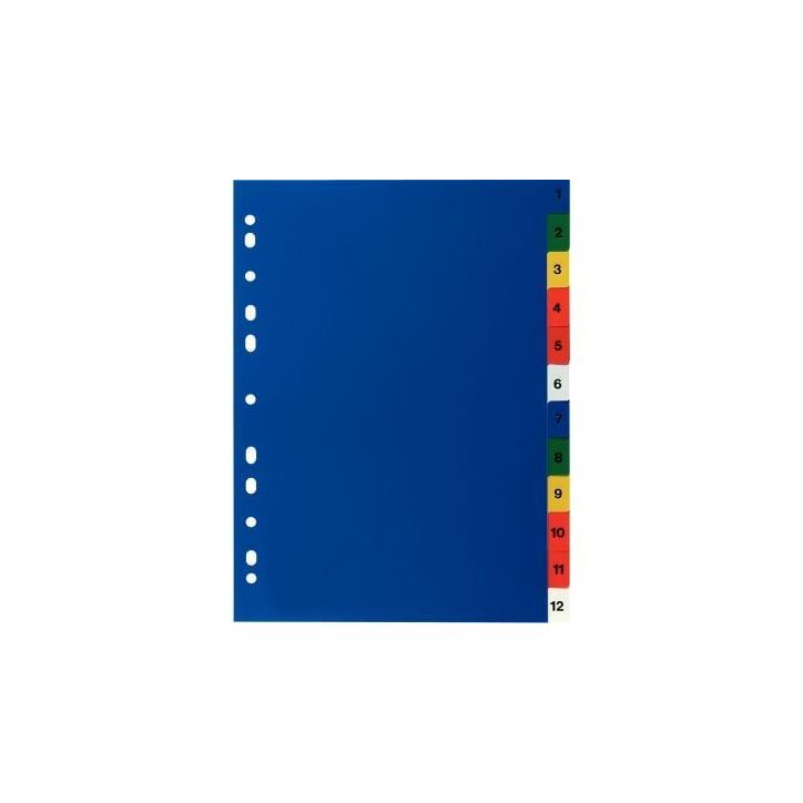 Jeu de 12 intercalaires numériques en polypropylène de couleur. Format 21x29,7 cm touches imprimées 1007450(...)