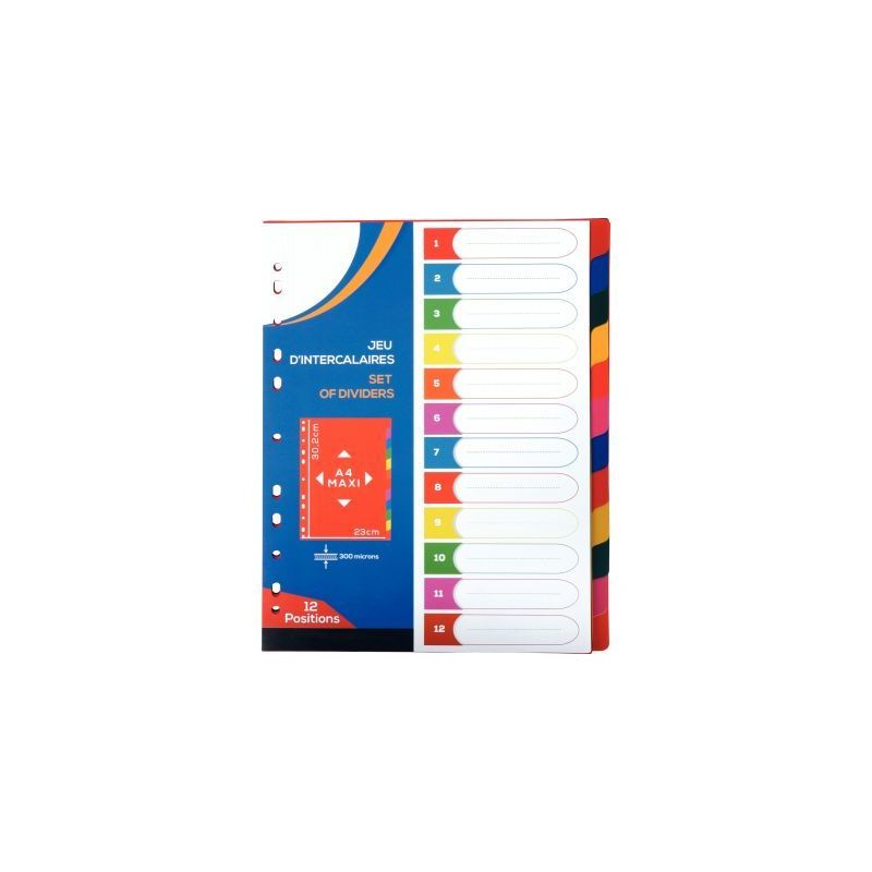 Achetez Jeu de 12 intercalaires en polypropylène 30/100ème, format A4+ 2010017 pas cher sur Ma Ren..