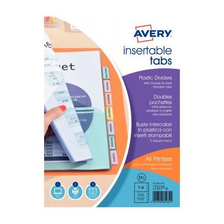 Achetez Jeu de 6 intercalaires à onglets personnalisables en polypropylène + doubles pochettes 056..