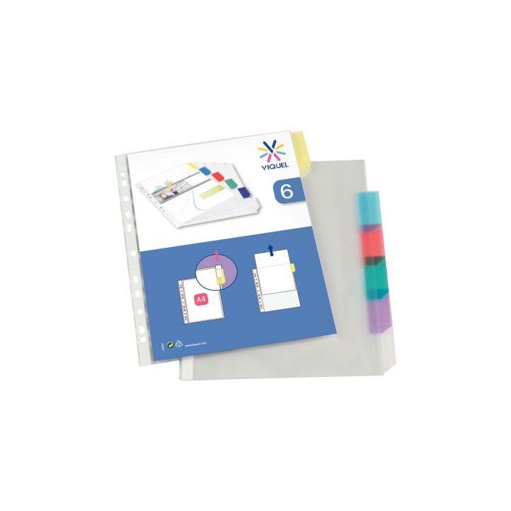 Jeu de 6 intercalaires 21x29,7cm polypropylène onglet couleur 154116-04 VIQUEL