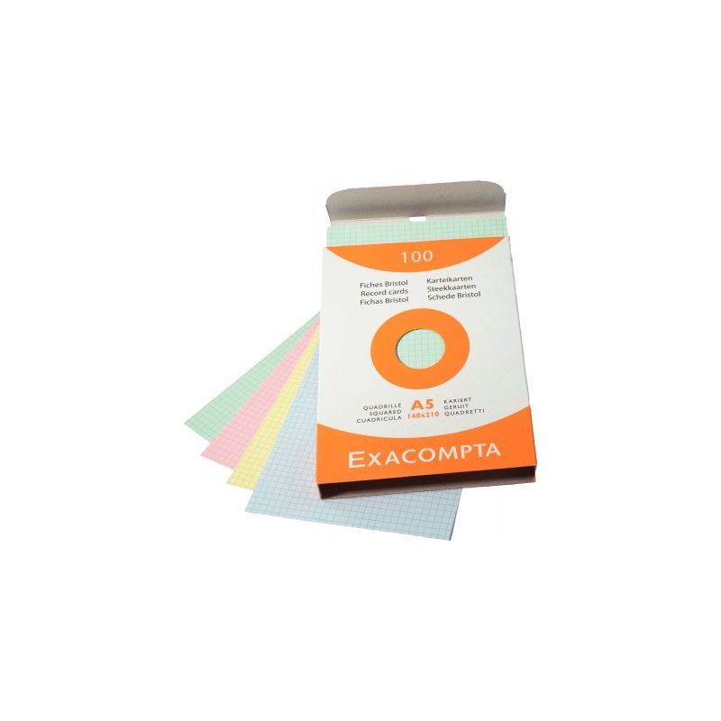 Achetez EXACOMPTA Etui de 100 fiches bristol non perforées 148x210mm (A5) quadrillées 5x5 assortis.. Achetez EXACOMPTA Etui de 100 fiches bristol non perforées 148x210mm (A5) quadrillées 5x5 assortis..