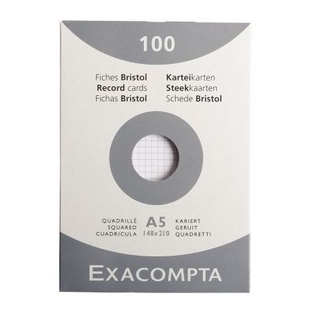 Achetez EXACOMPTA Etui de 100 fiches bristol non perforées 148x210mm (A5) quadrillées 5x5 Blanc pa..