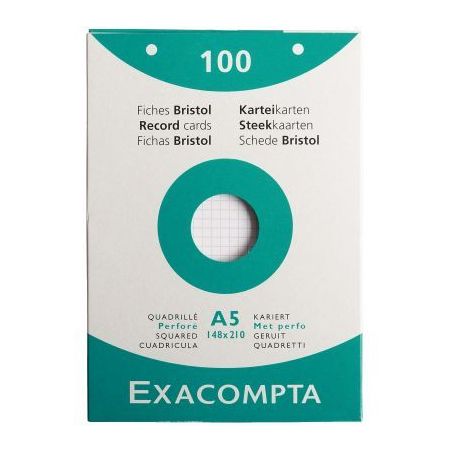 Achetez EXACOMPTA Etui de 100 fiches bristol perforées 148x210mm (A5) 5x5 Blanc pas cher sur Ma Ren..