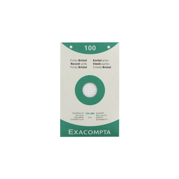 EXACOMPTA Etui de 100 fiches bristol perforées 125x200mm quadrillées 5x5 Blanc