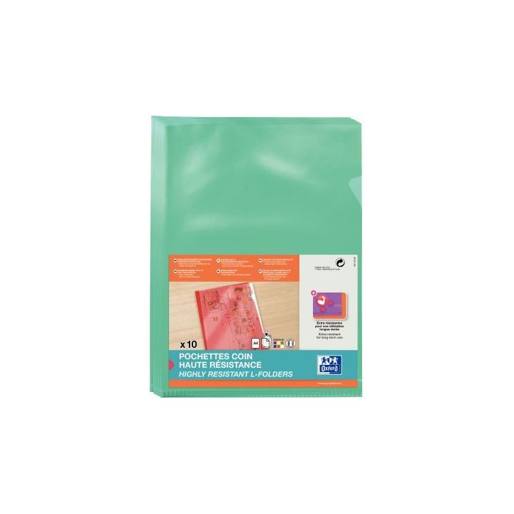 Sachet de 10 pochettes coin en PVC lisse 15/100ème, vert 100206724 HAMELIN