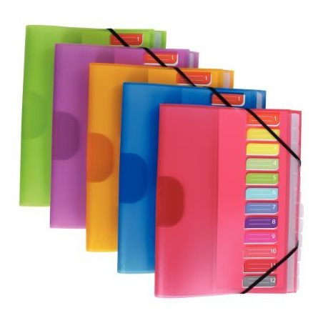 Achetez Trieur en polypropylène Color Fresh 12 compartiments, 3 rabats + élastiques 1310402 pas ch..